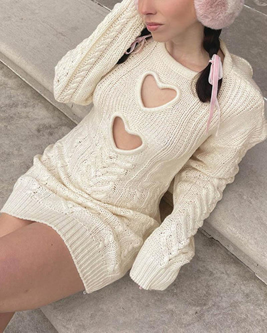 Heart Hollow Twist Sweater Mini Dress