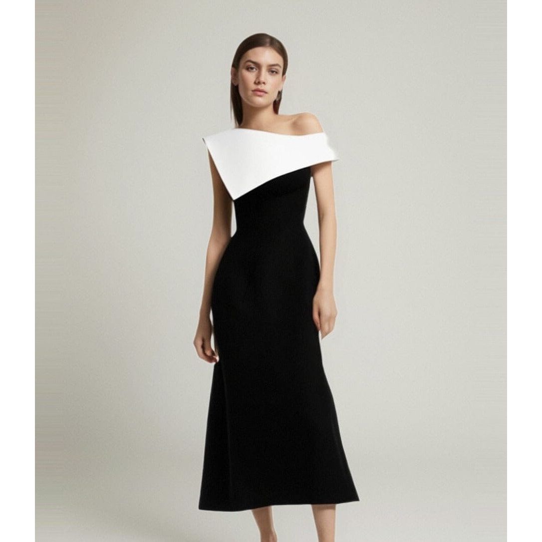 The Lucinda Diagonal Collar Patchwork Dress