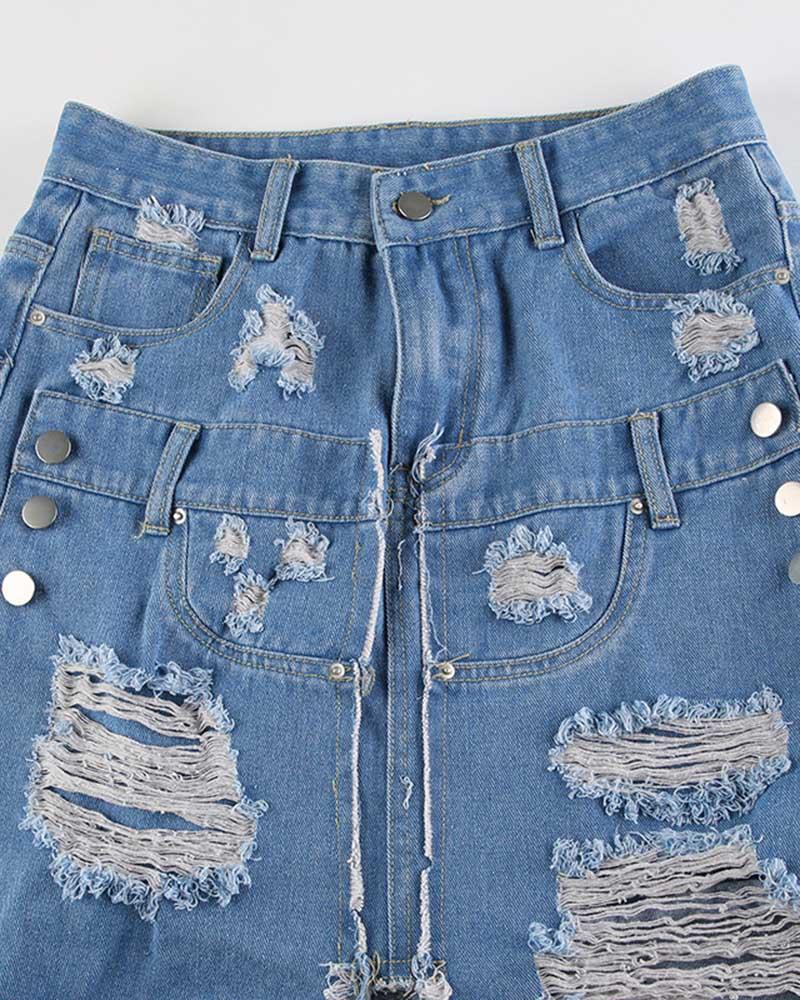 Rip-Off Design Denim Maxi Skirt