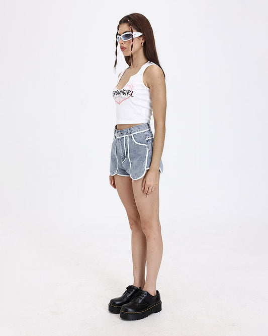 Keep In Line Denim High Waisted Shorts