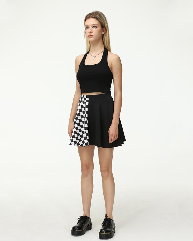 Checkerboard Delusions Belted Mini Skirt