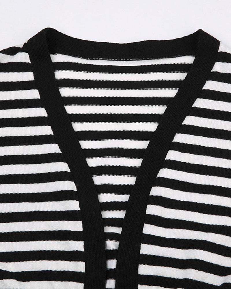 Thoneal Stripe Tie Crop Cardigan