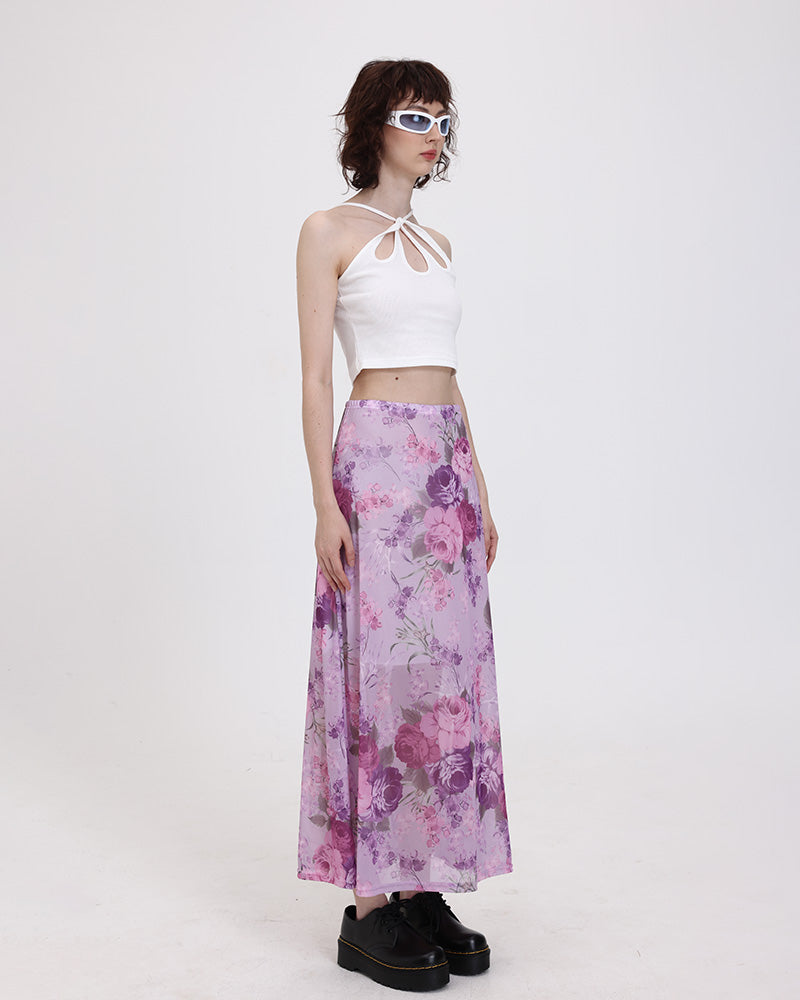 Midi Infatuation Floral Mesh Skirt