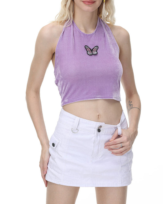 Lavender Butterfly Halter Top