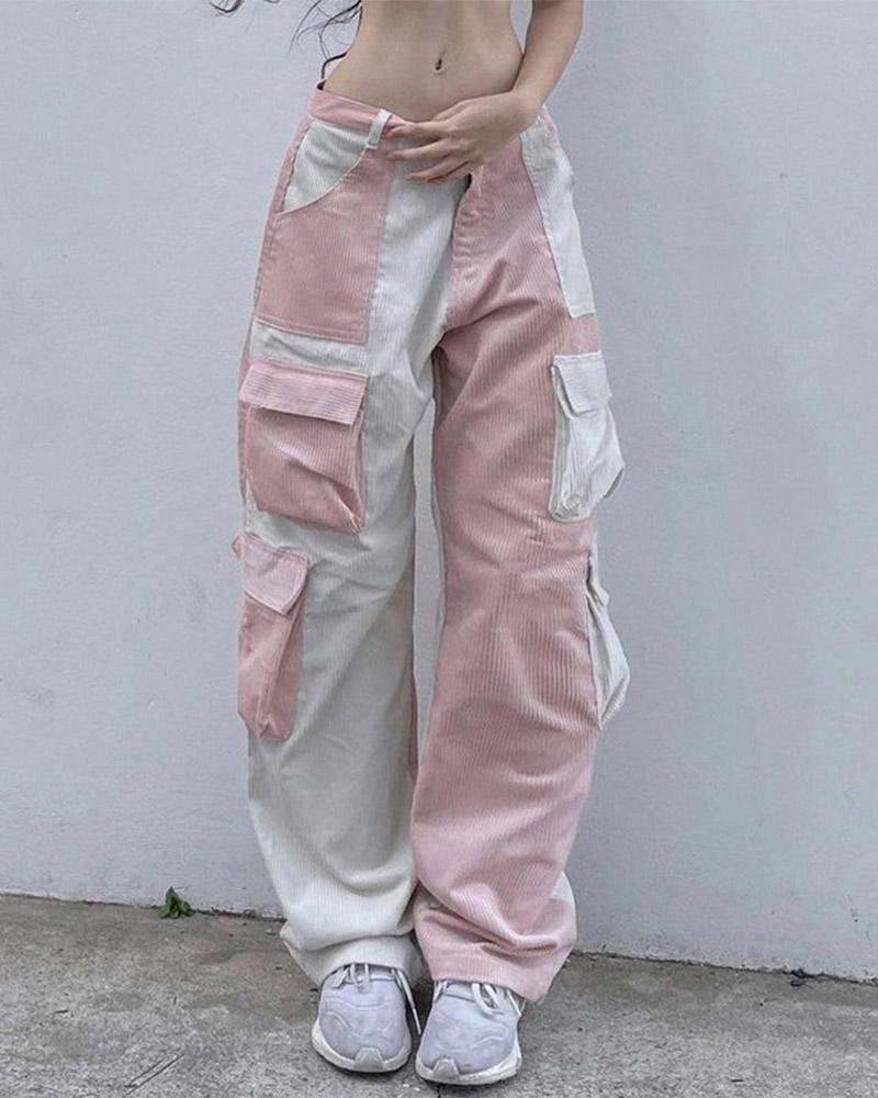 Contrasting Color Cargo Pants