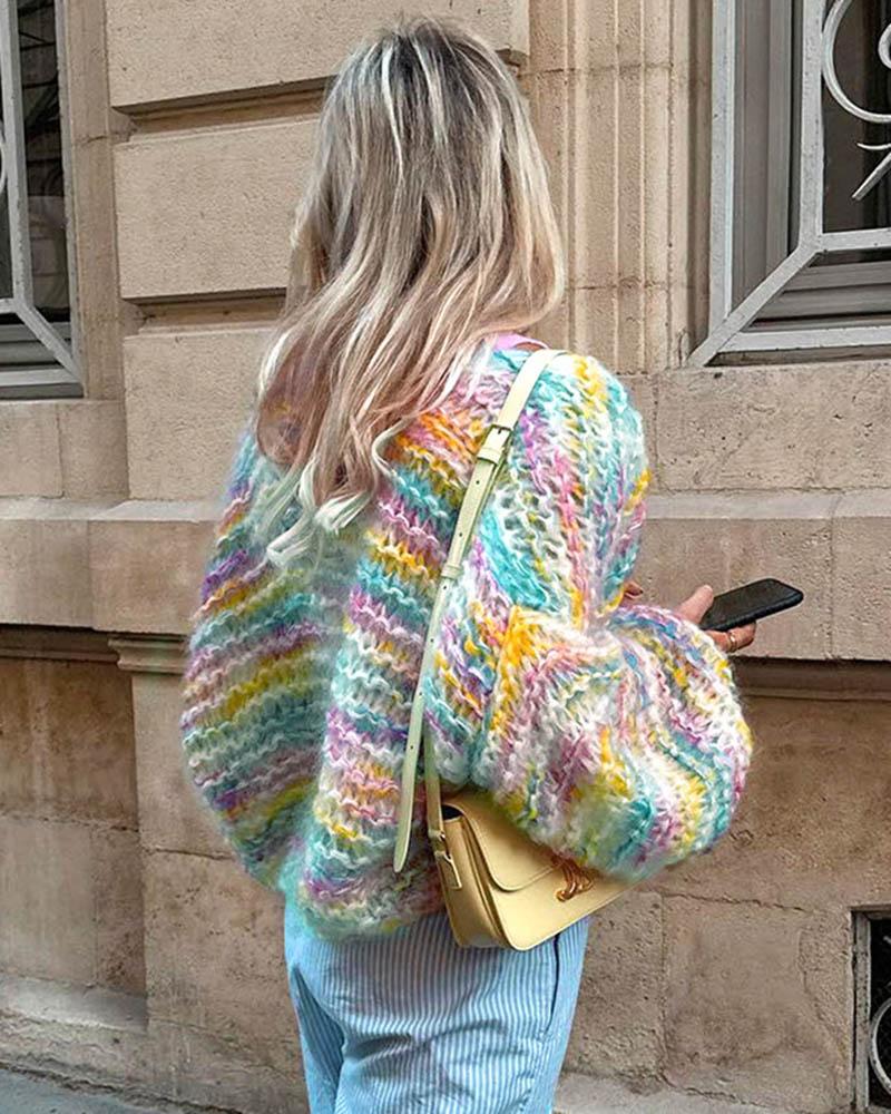 Rainbow Stripes Knitted Cardigan