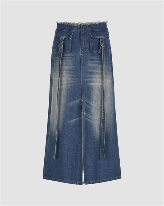 Nostalgia Maxi Denim High Slit Skirt