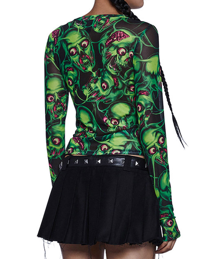 Horrific Skulls Halloween Mesh Top