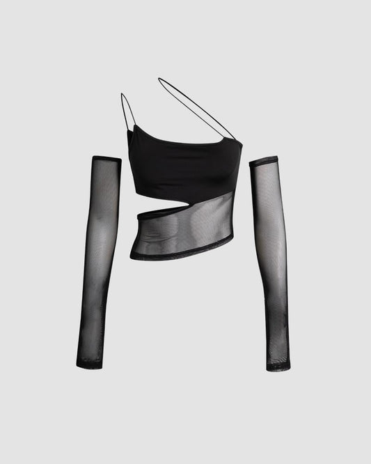 Victress Asymmetric Cami Mesh Top with Gloves