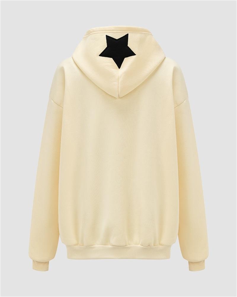 Letter Star Patched Zip Up Hoodie