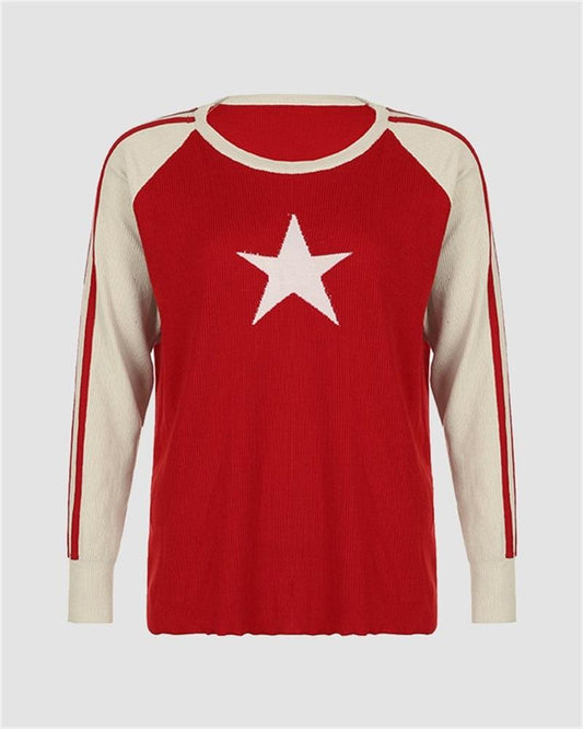 Contrast Color Star Sweater