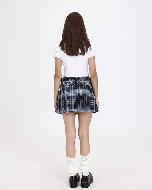 Summer School Plaid Belted Mini Skirt