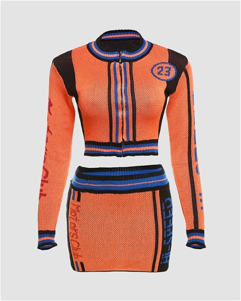 Racing Club Cardigan & High-Waist Skirt Coord Set