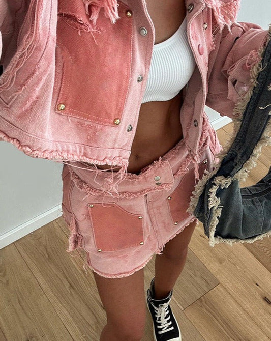 Pinky Patchwork Denim Jacket