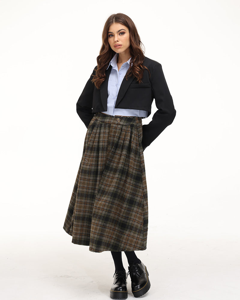 Lushingfell High Waist Plaid Skirt