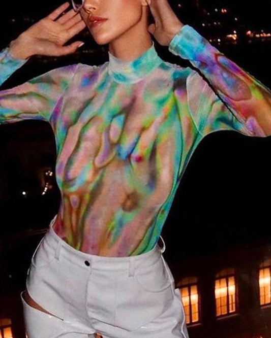 Candy-Colored Printed Long-Sleeve Bodysuit