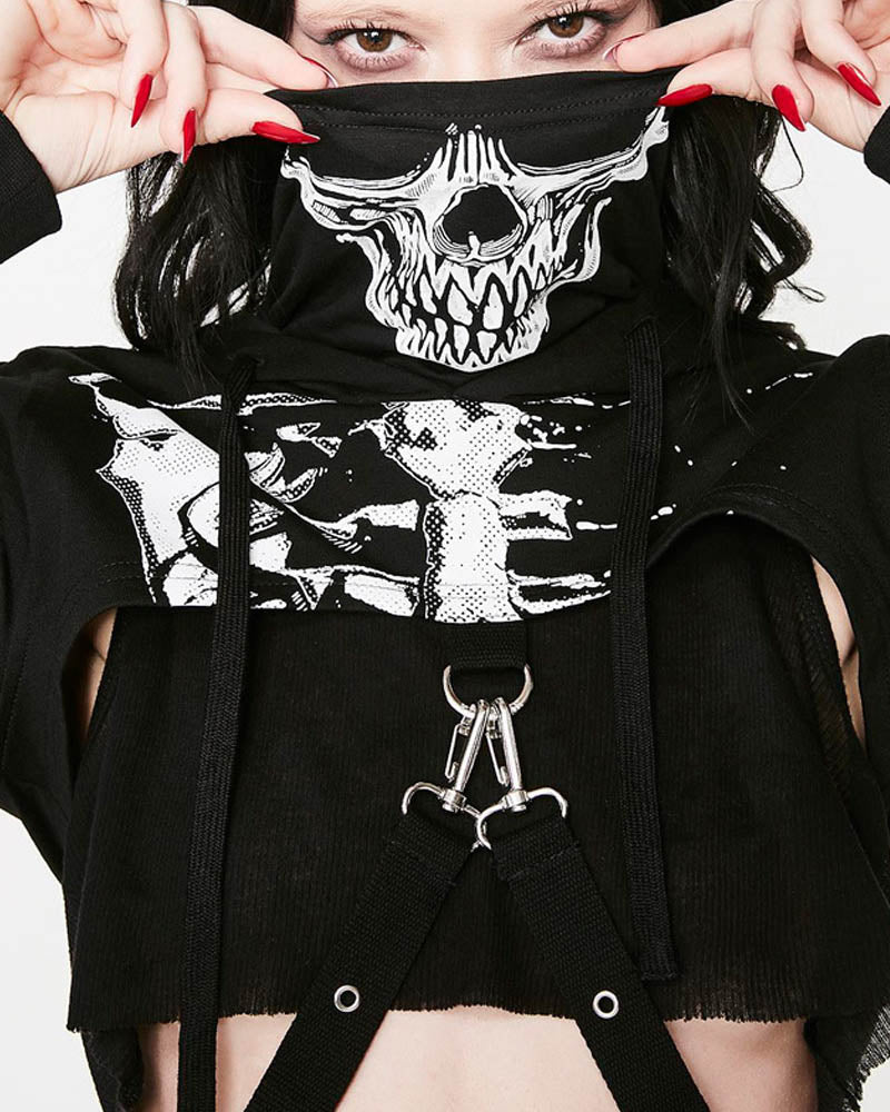 Halloween Dark Skull Head Mask Chain Hooded Top