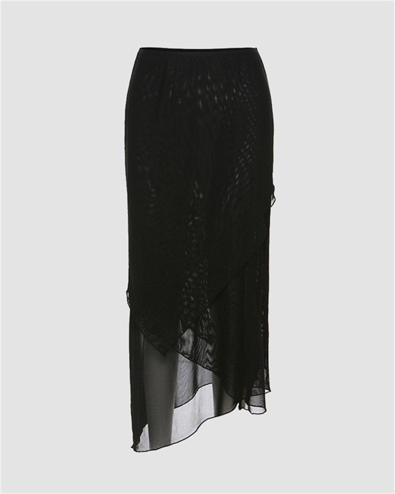 Mesh Irregular Hem Skirt