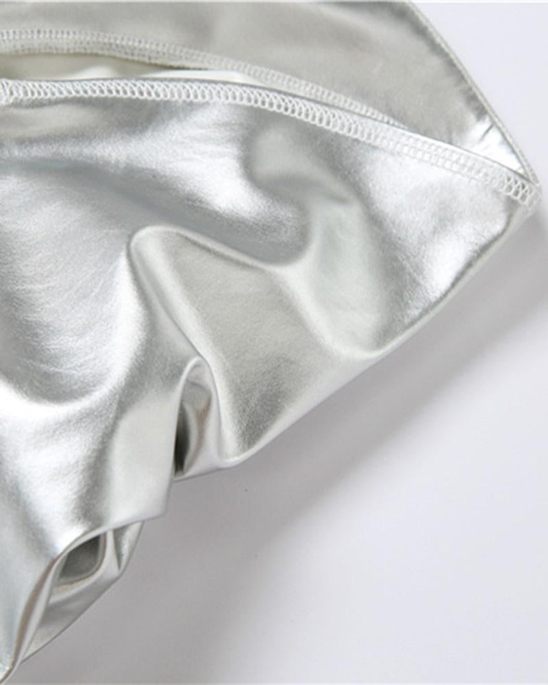 Metallic Crumple Effect PU Pants