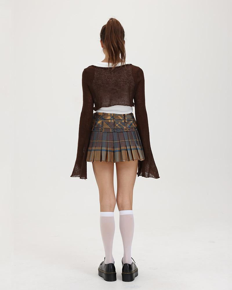 Mocha Academia Plaid Mini Skirt