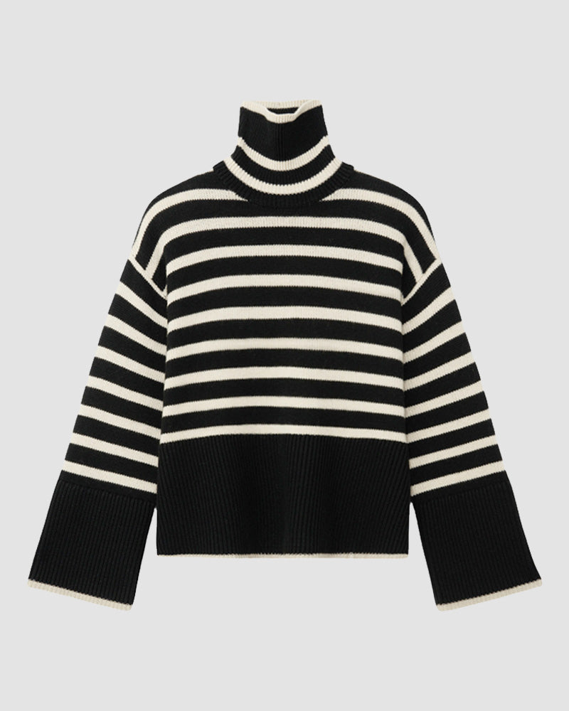 High Neck Zebra Stripe Sweater