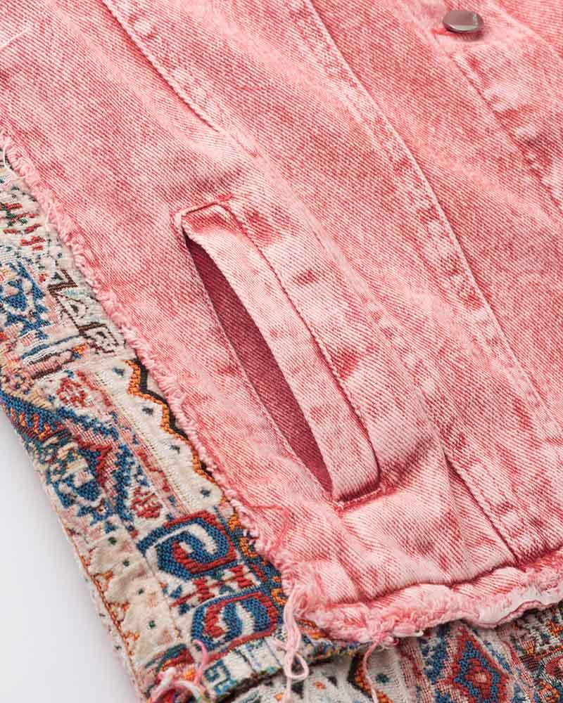 Pinky Retro Pattern Denim Jacket