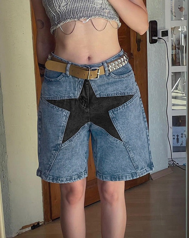 Occulus Star Denim High Waist Boy Shorts