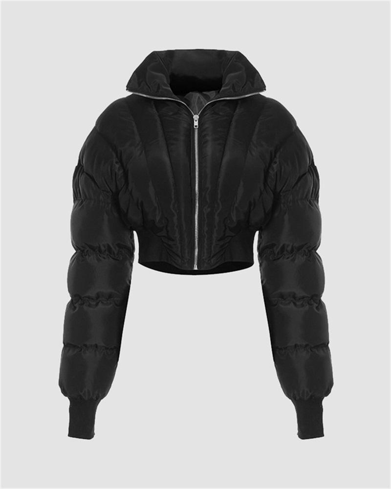 Diffraction Stitching Cropped Padded Jacket