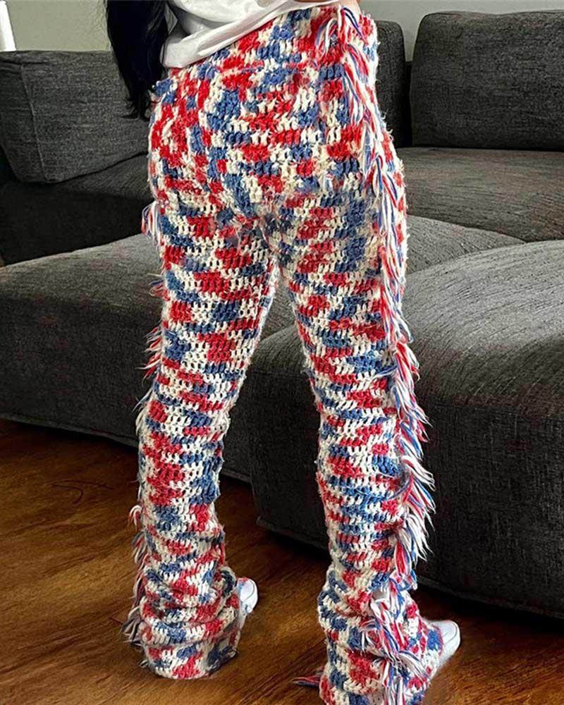 Geometric Fringed Knitted Pants