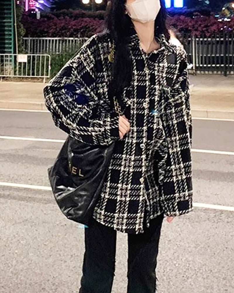 Checkerboard Patterned Wool Coat