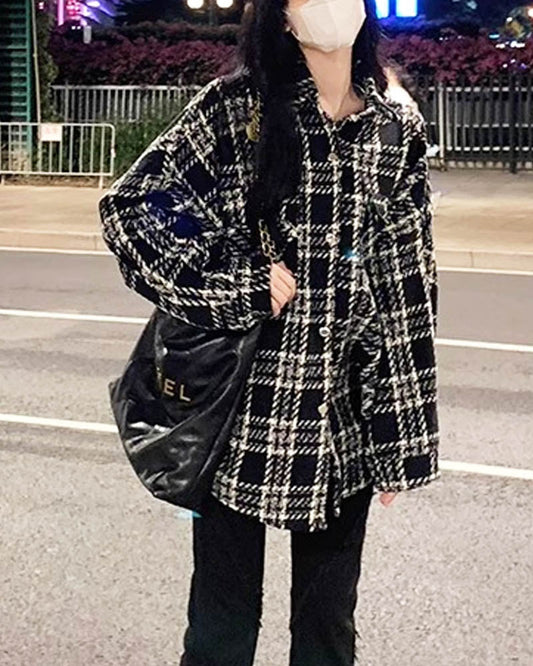 Checkerboard Patterned Wool Coat