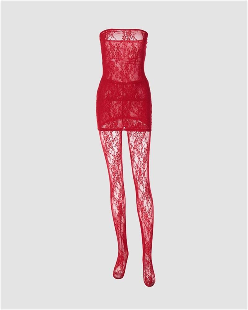 Lace Tube Dress With Stockings