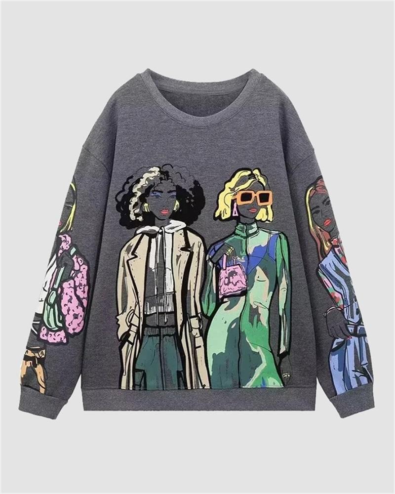 Portrait Print Pullover Sweatshirt