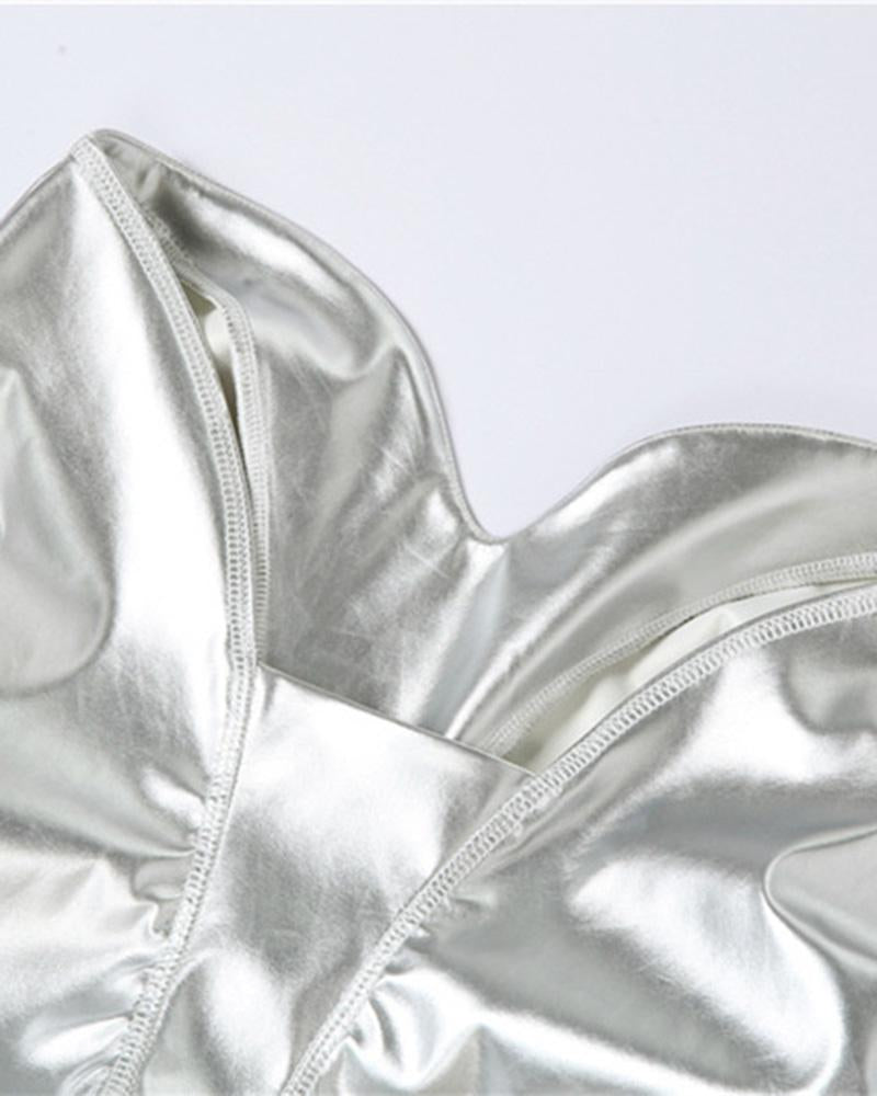 Metallic Crumple Effect PU Pants