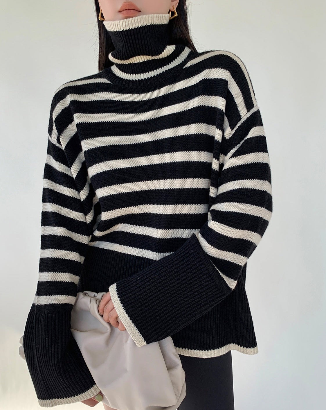 High Neck Zebra Stripe Sweater