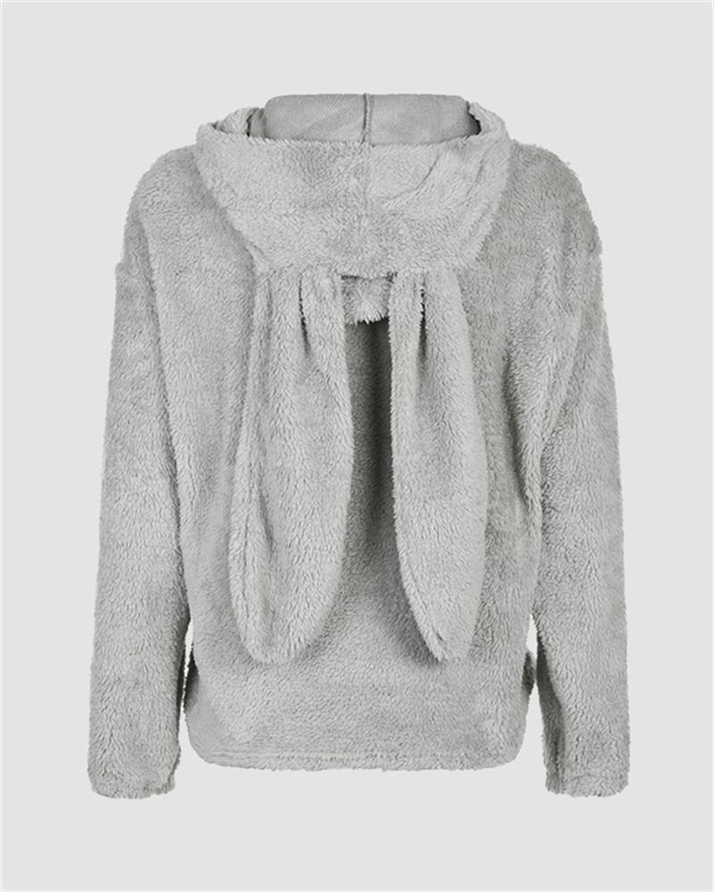 Coral Fleece Bunny Ear Hoodies