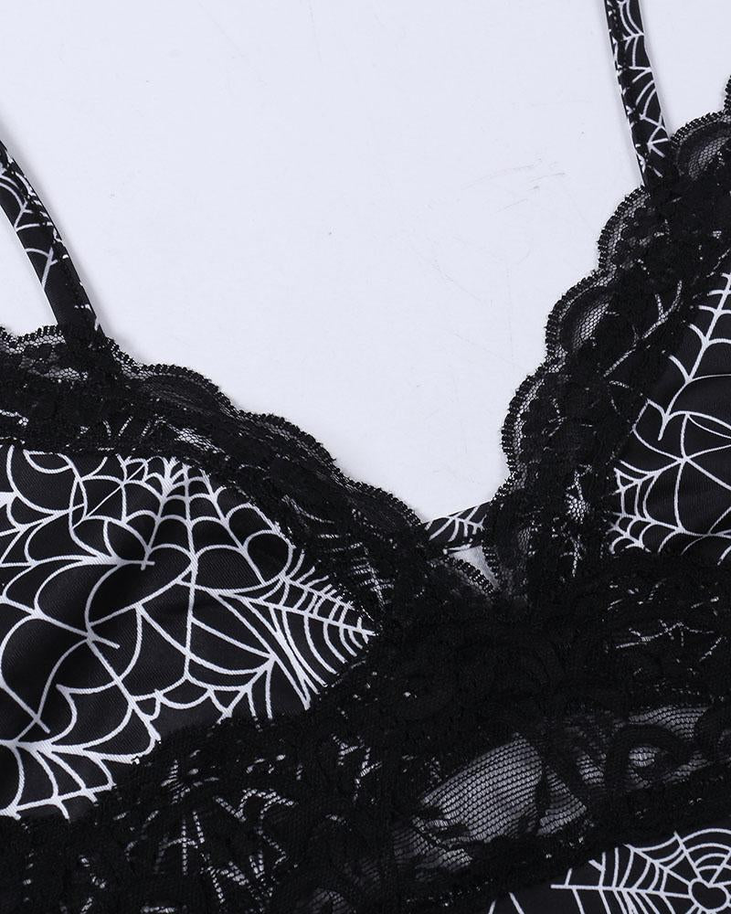 Halloween Spider Web Print Cami Top