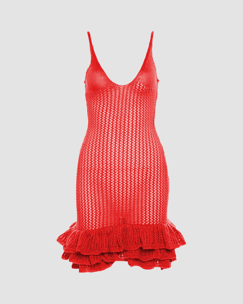 Ruffles Hem Crochet Cami Mini Dress