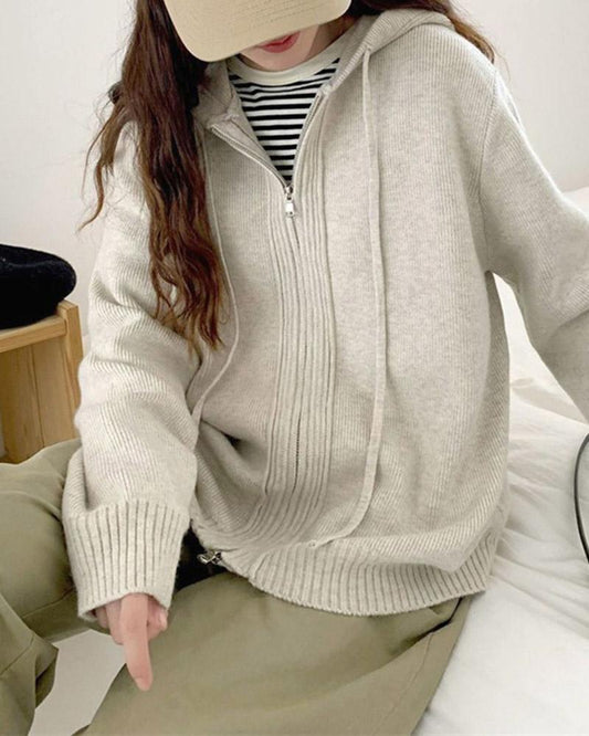 Solid Color Casual Knitted Jacket