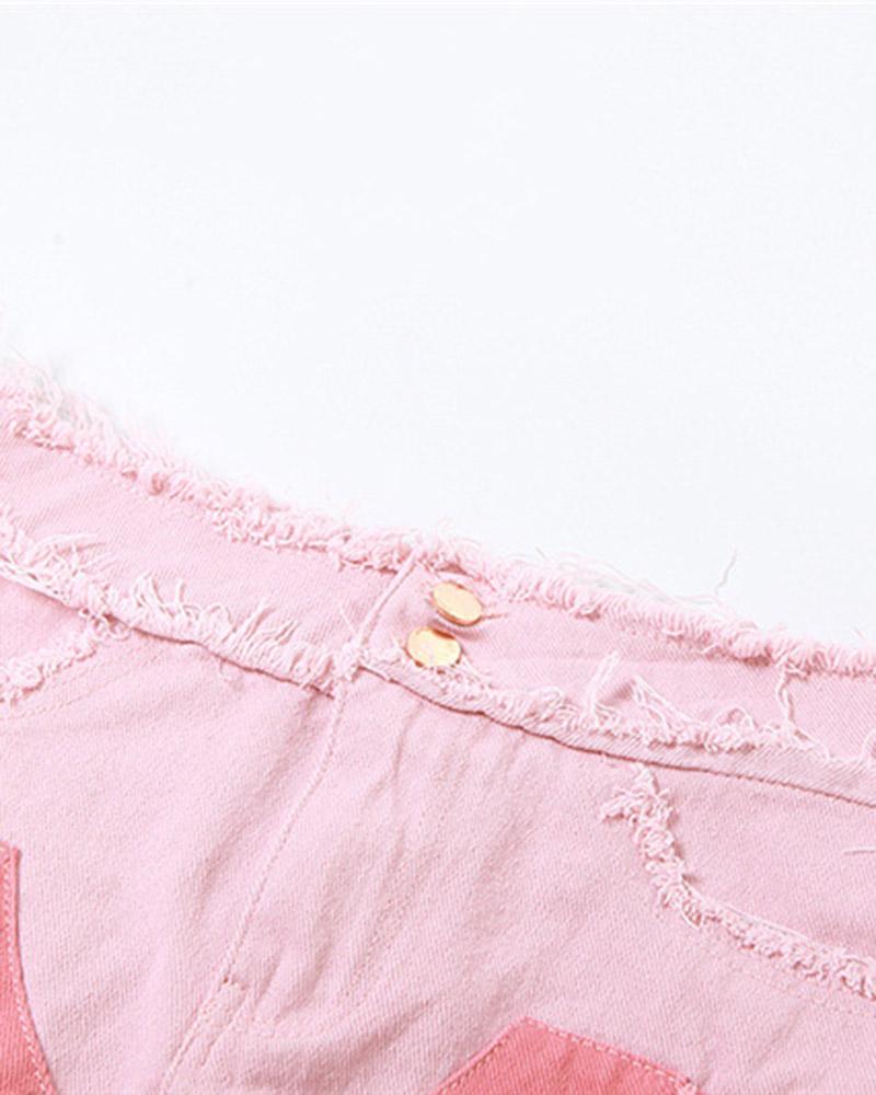 Pinky Patchwork Denim Skirt