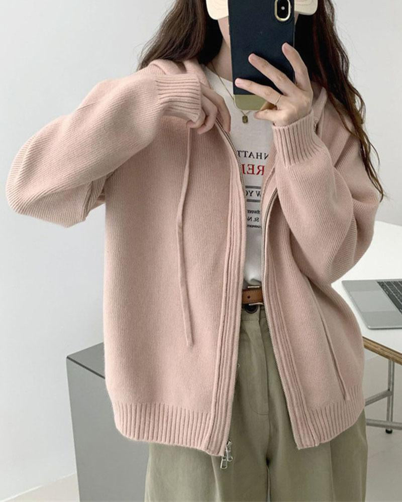 Solid Color Casual Knitted Jacket