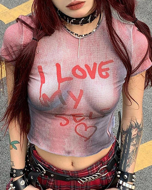 “I Love My Selfâ€?Letter Printed Spicy Girl Halloween Top