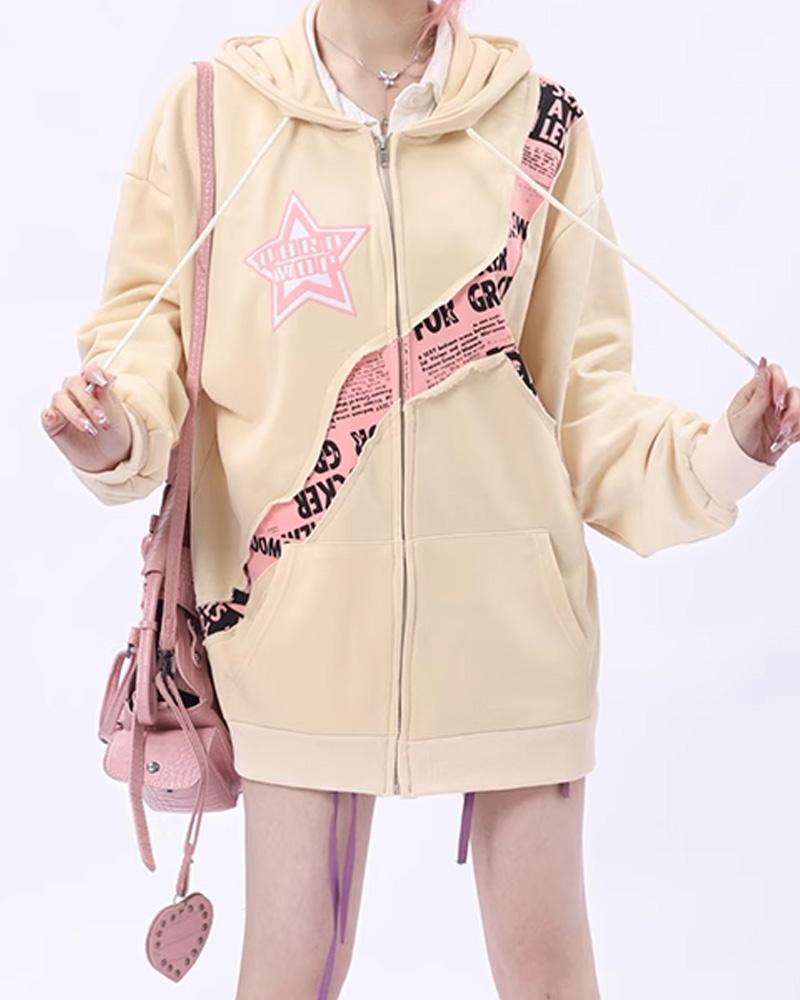 Escape From Earth Star Letter Retro Print Hoodie