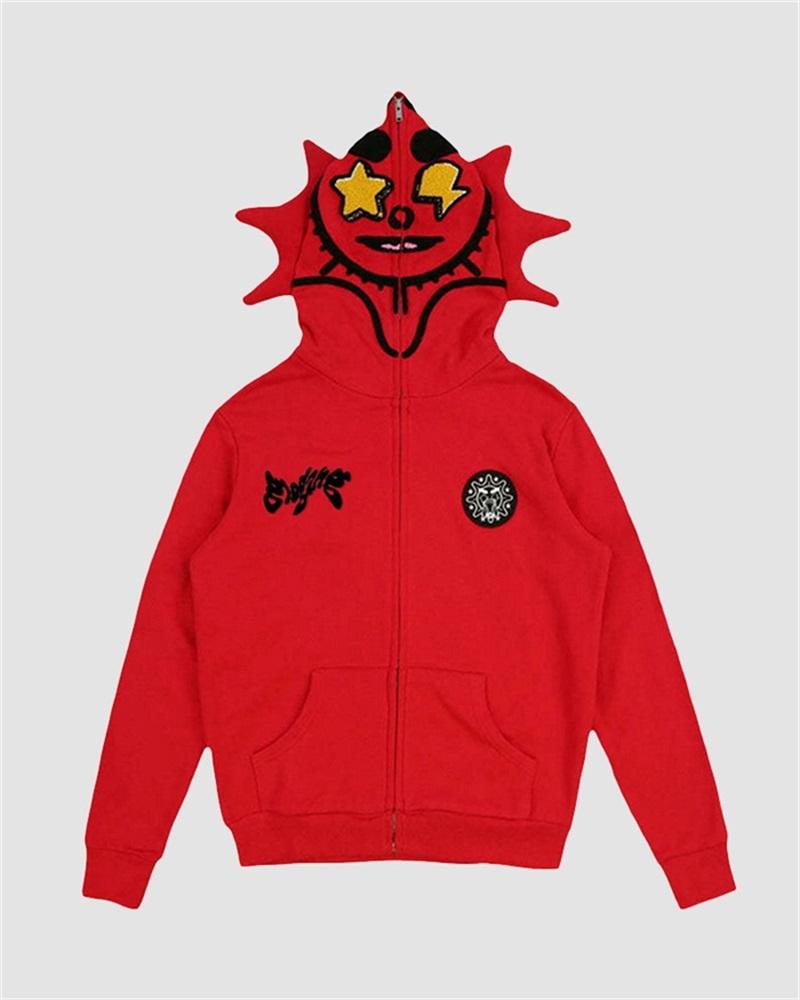 Funny Hood Face Print Zip Hoodie