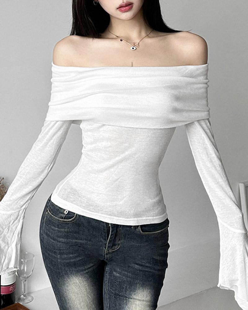 Off Shoulder Bell Sleeve T-Shirt