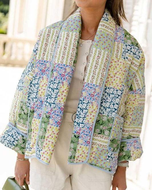 Floral Multi-Color Patchwork Casual Puffer Jacket