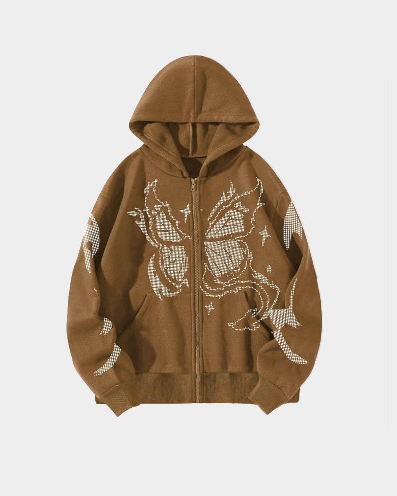 Y2K Matrix Butterfly Print Hoodie