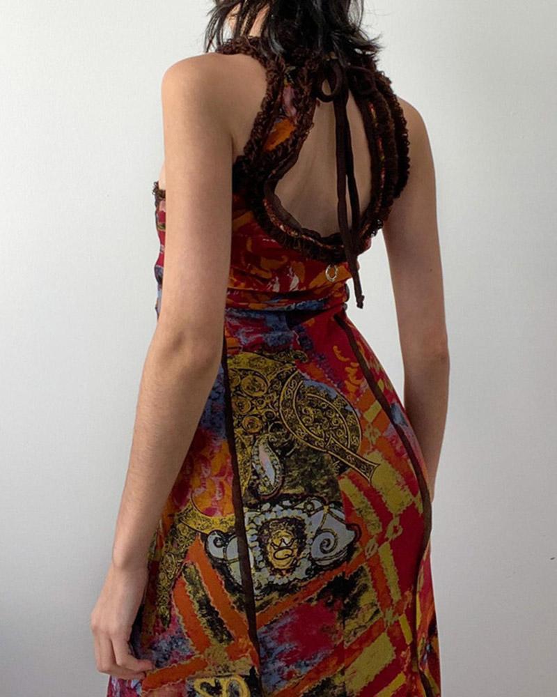 Abstract Print Design Maxi Dress