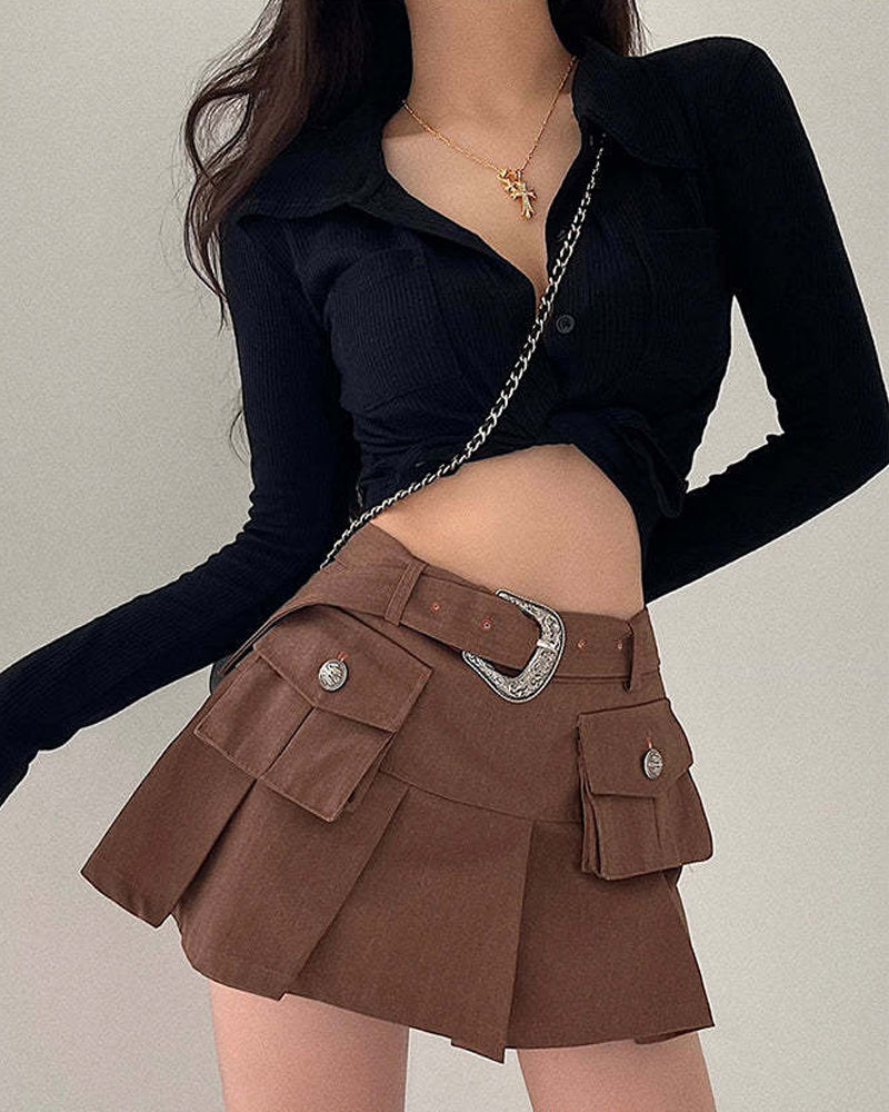 Blank Aspect Pleated Mini Skirt