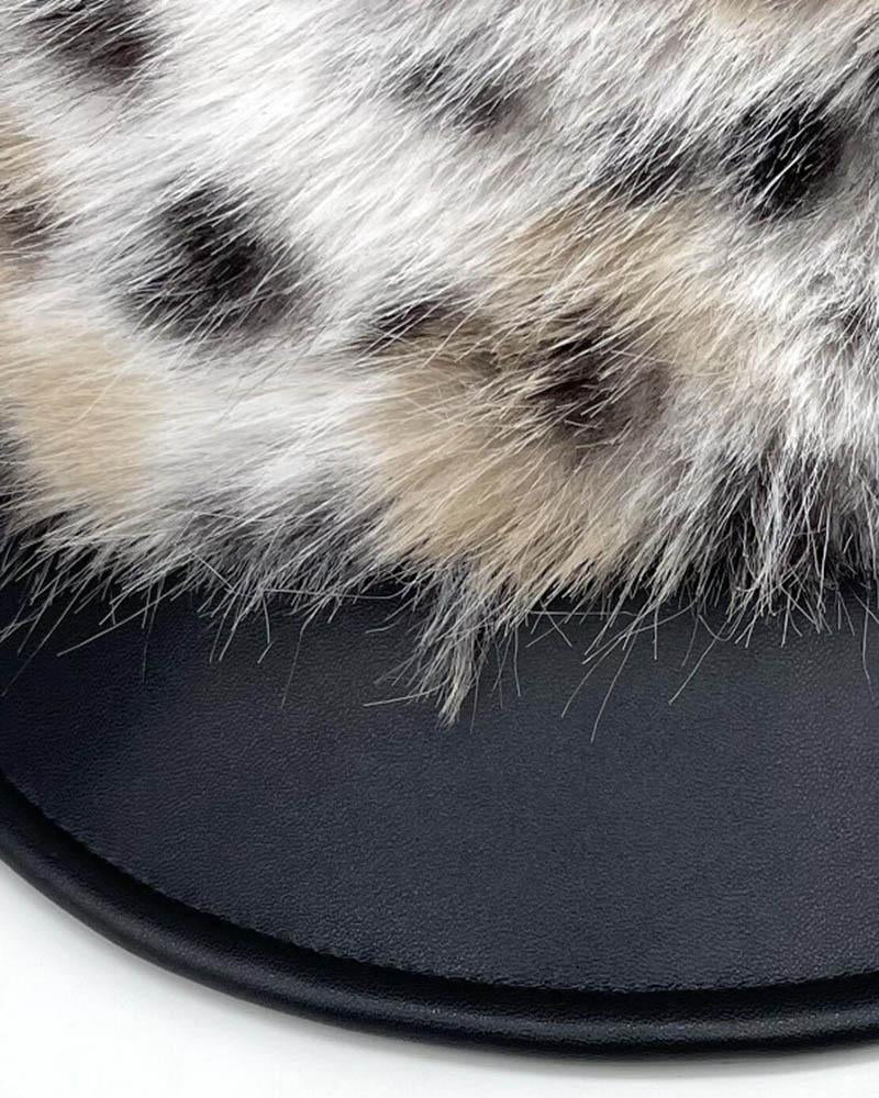 Leopard Patterned Fur Patchwork Leather Hat